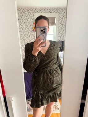 JDY Olive Green Floral Wrap Dress